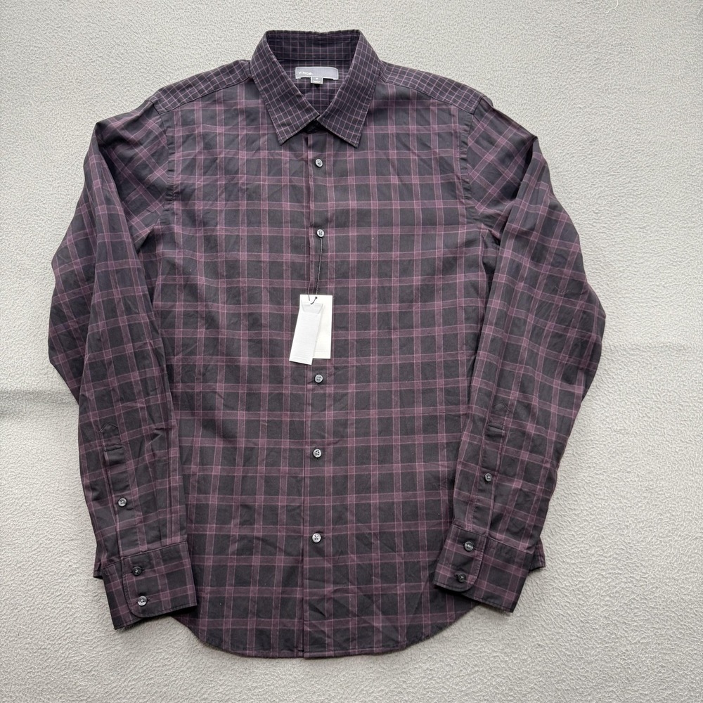 Vince Shirt Mens Medium Purple Plaid Cotton Long Sleeve Button Up Casual